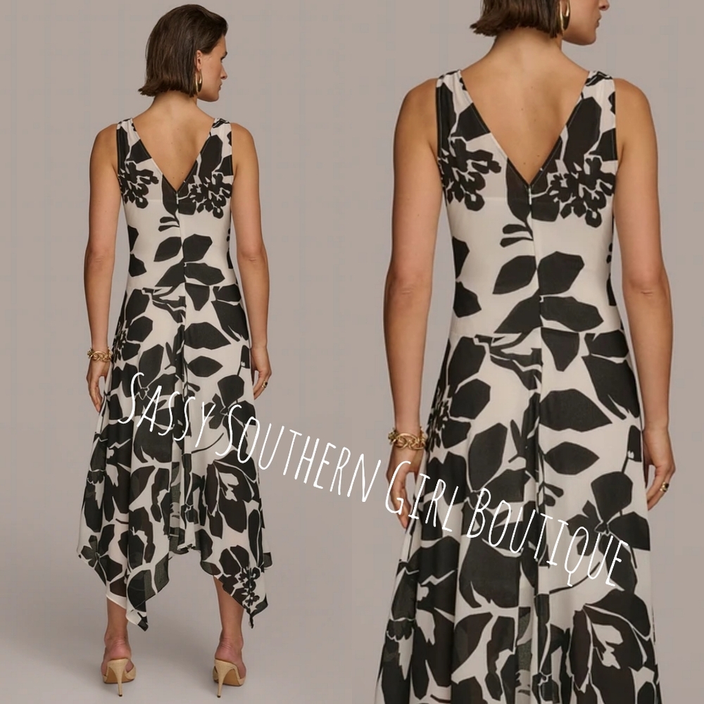 🆕⭐ Donna Karan Black Label White Black Floral Midi Dress - Picture 7 of 14